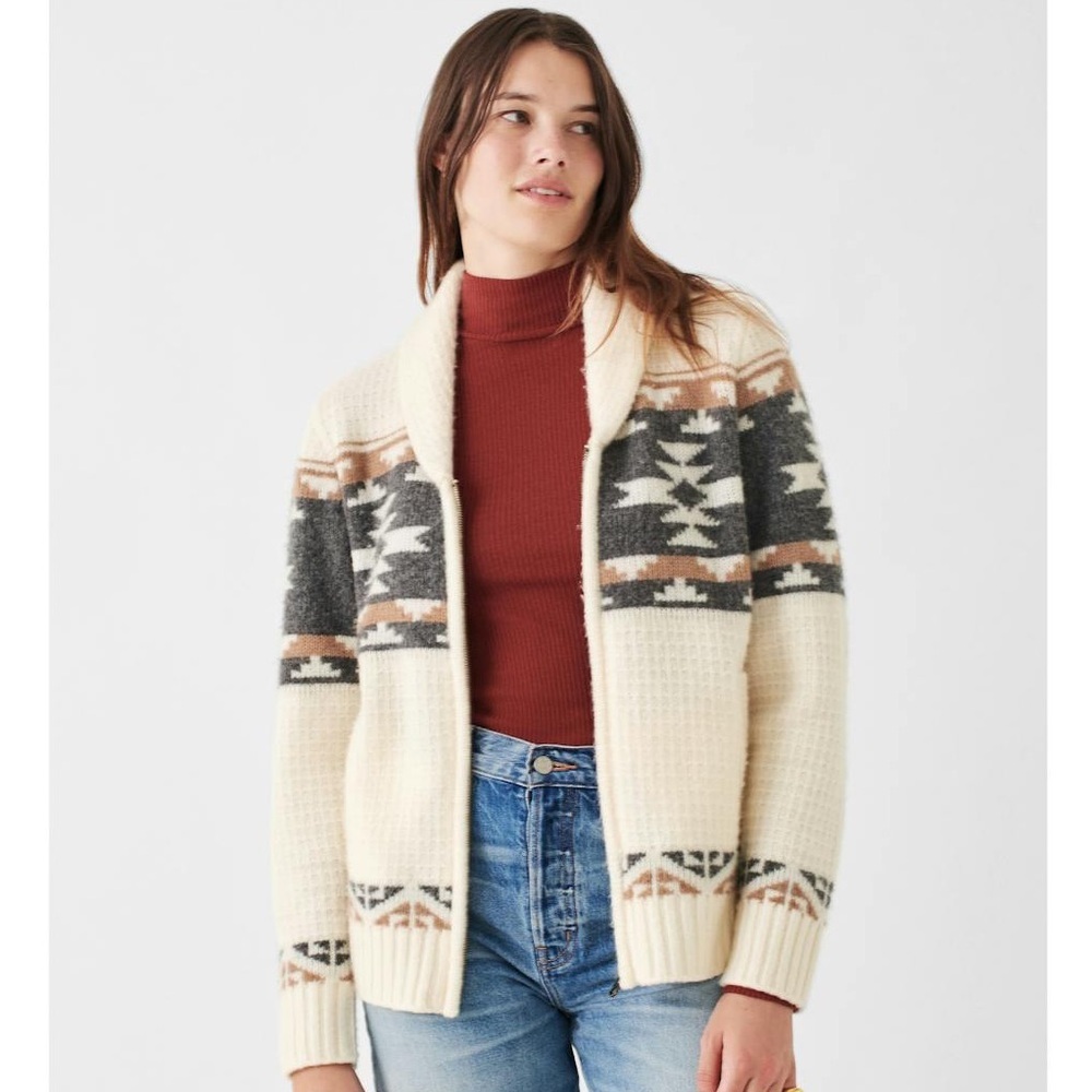 FAHERTY x B Yellowtail Wool Cashmere Fair Isle Zip Up Cardigan Sweater Size L